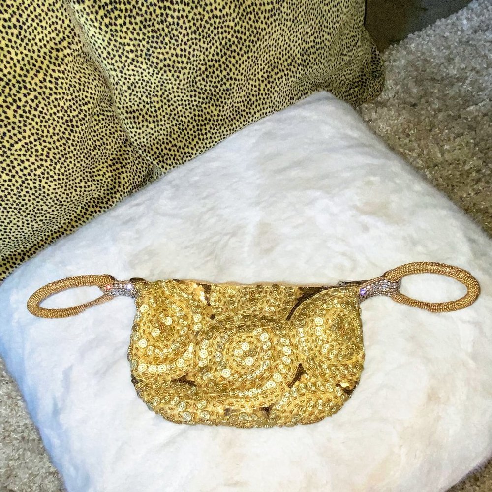Bougainvillea Gold Beaded Bag